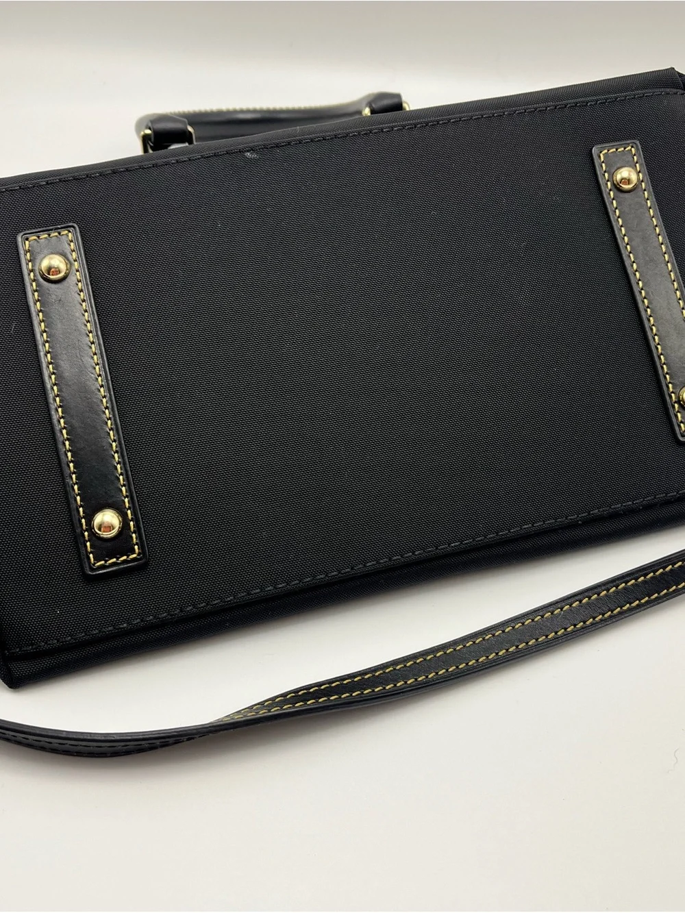 Dooney & Bourke Black Nylon Satchel with Yellow Contrast Stitching Red Lining